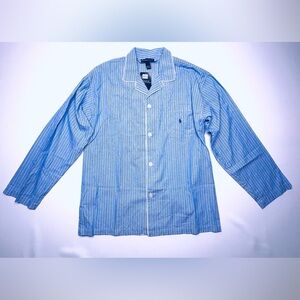 NWT Polo Ralph Lauren Blue and White Striped Sleepwear Shirt Large
